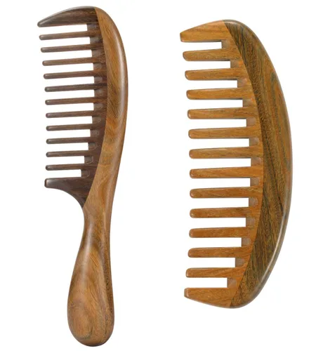 Vista 13 de Louise Maelys - Peine de dientes anchos de sándalo negro para cabello rizado Black Sandalwood Wide Tooth Comb For Detangling Curly, Thick Or Wavy