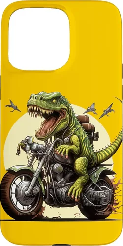 Vista 28 de Funda para iPhone 16 T-Rex Dinosaur Riding a Motorcycle