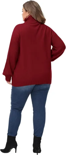 Vista 3 de Suéter de manga larga con cuello alto para mujer, talla grande, tejido grueso, suéter tipo túnica