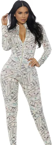 Vista 3 de Forplay Traje de baño con cremallera y estampado de dinero para mujer Ivory