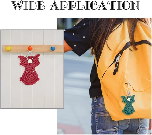Vista 4 de INFUNLY Juego de 3 llaveros de macramé para bricolaje, llaveros de macramé de ángel, dijes de bolsa de macramé de Navidad con video de instrucciones