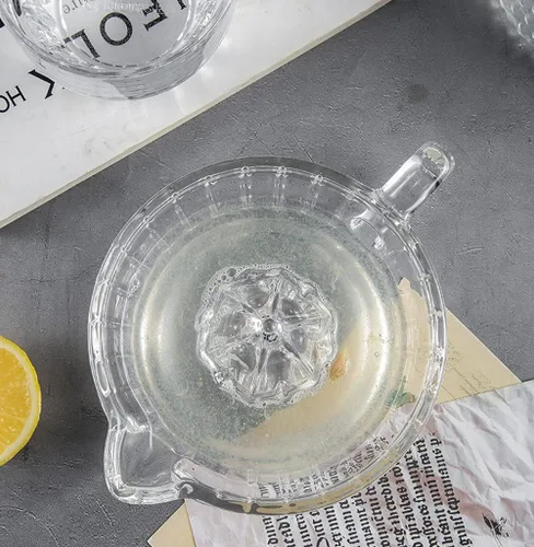 Vista 8 de Exprimidor de cítricos con mango y boquilla de vertido, exprimidor manual de vidrio para limón pequeño y naranja pequeña