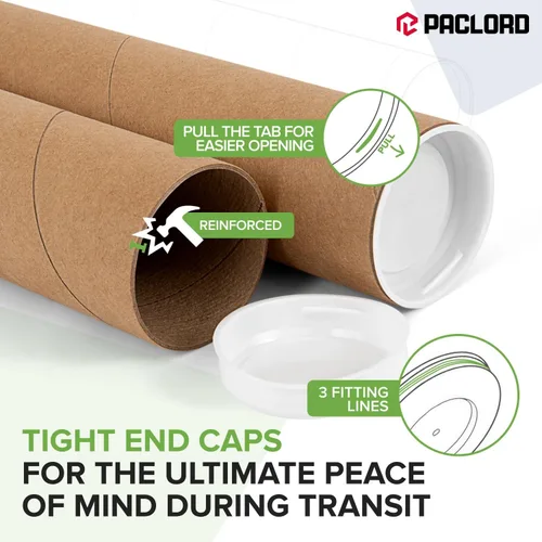 Vista 8 de Tubos de correo de papel kraft reforzado de 3 x 24 pulgadas, paquete de 8 tubos con 2 tapas cada uno, tubo de cartón fabricado en Estados Unidos