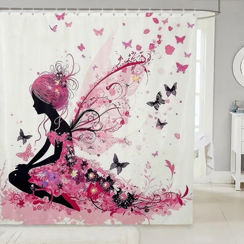 Vista 21 de Homewish Cortina de ducha de sirena azul con diseño de princesa sirena, juego de cortina de ducha para niños y adultos, cortina de baño subacuática