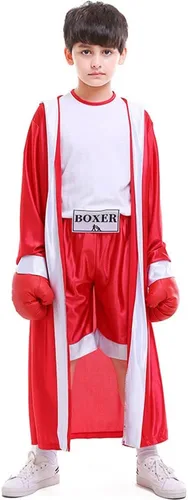 Vista 5 de Disfraz de boxeo clásico para niños, boxeador, juego de rol, disfraz de Halloween, bata de boxeo para niños