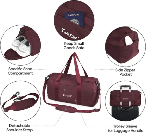 Vista 3 de BALEINE bolso de gimnasio para mujeres y hombres, pequeño bolso de lona impermeable y ligero para deportes, gimnasios y escapadas de fin de semana