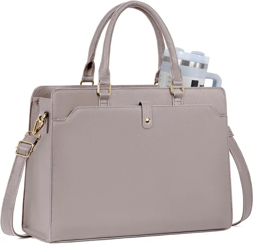 Vista 9 de Laptop Tote Bag for Women, Large Leather Computer Bag for Business Work Beige - Almuerzo