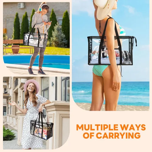 Vista 8 de Bolsa de mano transparente para playa - Bolsa impermeable de PVC aprobada para estadio - Bolsa transparente extra grande para piscina, concierto