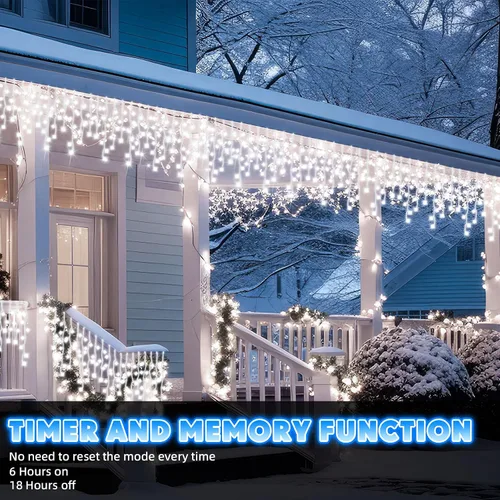 Vista 7 de Aurelema 640 luces LED de Navidad para exteriores, extra largas, 8 modos, impermeables, con 120 gotas, guirnalda de luces colgantes con control