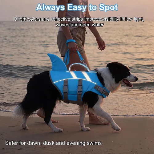Vista 5 de Dogcheer Chaleco salvavidas para perro, tiburón, chaleco salvavidas reflectante para nadar en barco, chaleco de natación ajustable para cachorros