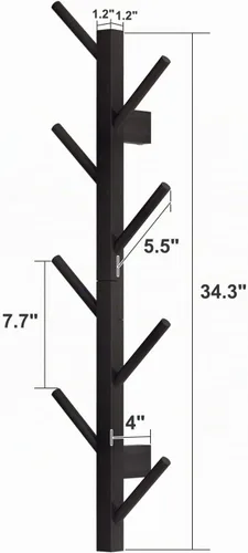 Vista 2 de Perchero de pared vertical de bambú para pared, perchero de pared, árbol, perchero, perchero flotante para sombreros, chaquetas, bolsos, entrada