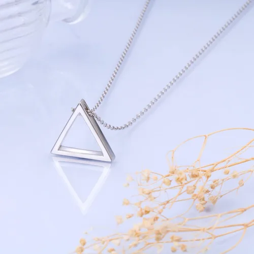 Vista 4 de DAOCHONG Collar de plata de ley 925 con formas geométricas, triángulorectángulorombocírculo, collar con colgante para mujer