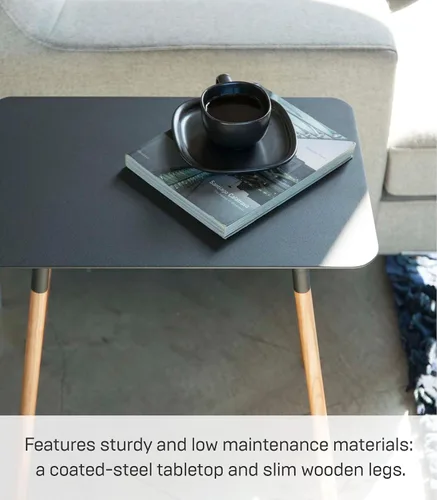 Vista 6 de YAMAZAKI Home Plain - Mesa auxiliar rectangular moderna que ahorra espacio para sala de estar o mesita de noche pequeña, mesa auxiliar de metal
