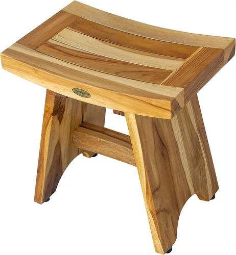 Vista 4 de EcoDecors Banco de ducha de teca de 18", capacidad de 300 lb – Asiento de baño de madera impermeable para adultos - Taburete de spa compacto