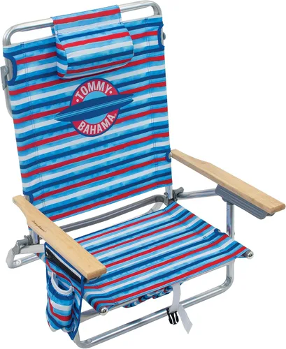 Vista 8 de [Usado] Tommy Bahama - Silla plegable clásica para playa con 5 posiciones y mochila, rayas azules y verdes, 23 x 25.25 x 31.5 pulgadas