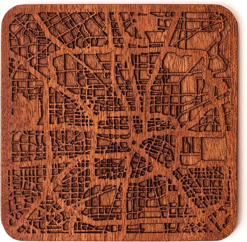 Vista 165 de Posavasos Amsterdam Map by O3 Design Studio, 1 pieza, posavasos de madera Sapele con mapa de la ciudad, hecho a mano, varias ciudades opcionales