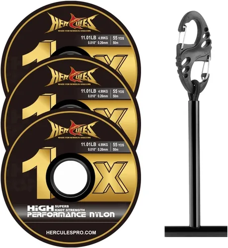 Vista 18 de HERCULES Tippet de pesca con mosca, paquete de 3 con soporte para volquetas, 55 yardas
