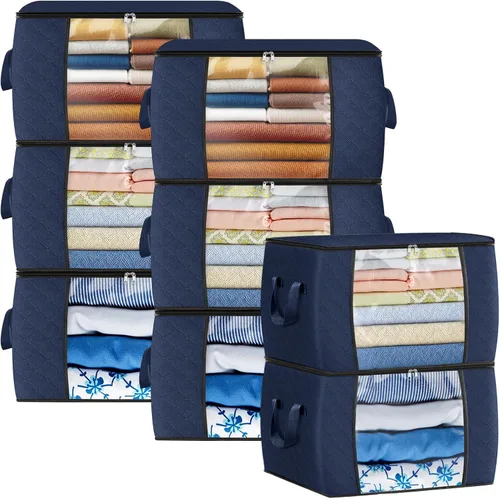 Vista 43 de Fab totes Paquete de 3 bolsas de almacenamiento plegables de tela gruesa, contenedores para organizar dormitorio, armario, ropa, edredón, Beige