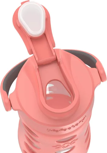 Vista 4 de Lifefactory Botella de agua de vidrio de 12 onzas con tapa abatible activa y funda protectora de silicona, Cantaloupe, 12 onzas