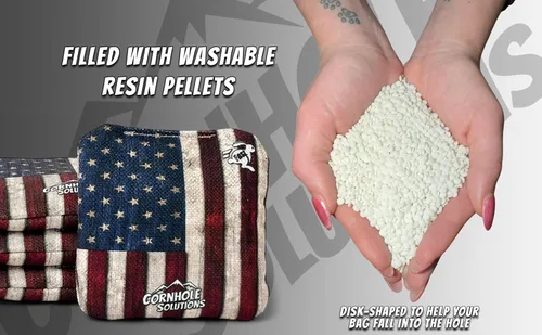 Vista 3 de Cornhole Solutions - Professional Cornhole Bags Set of 8 – Regulation 6"x6" – USA Flag Designs – Resin Filled + Tote Bag