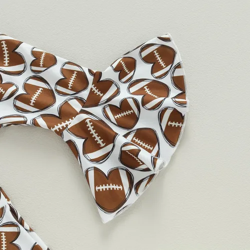 Vista 7 de BULINGNA 3Pcs Infant Baby Girl Football Season Outfits Love Bodysuit Romper Heart Shape Football Flared Pants with Headband