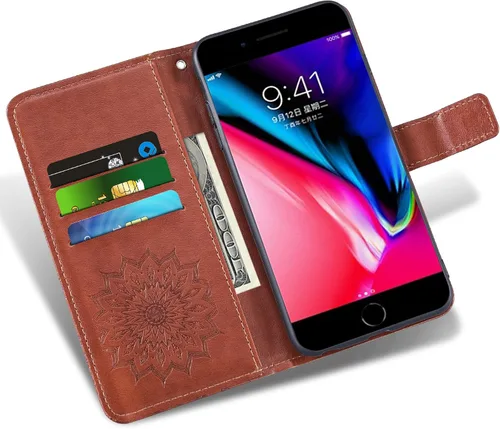 Vista 3 de Funda de teléfono para iPhone 7plus 8plus 7/8 Plus con protector de pantalla de vidrio templado, funda de cuero con tapa para tarjetero, accesorios