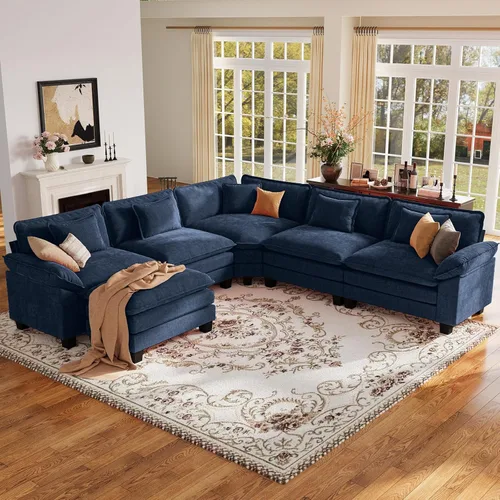 Vista 87 de Sofá modular de gran tamaño de 154 pulgadas, cómodo sofá en forma de U con 3 otomanas móviles, sofá moderno de felpilla de 7 plazas para sala