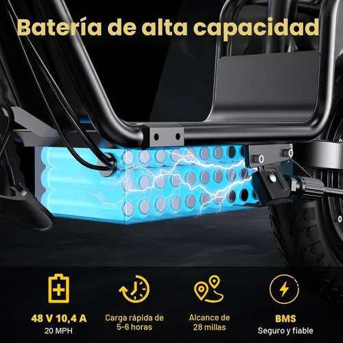 Vista 3 de INSDRGN Scooter eléctrico para adultos con asiento, motor pico de 1000 W, 48 V, 10.4 AH, scooter eléctrico plegable, neumáticos de 14 pulgadas, 20