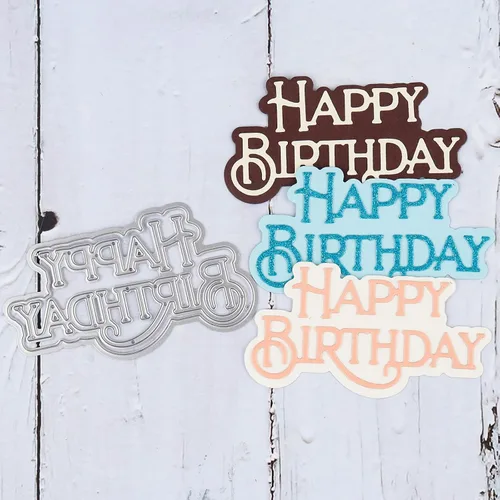 Vista 4 de Briartw Troqueles de corte de feliz cumpleaños, plantilla de metal de palabra y sombra para hacer tarjetas, álbum de recortes de bricolaje, tarjeta