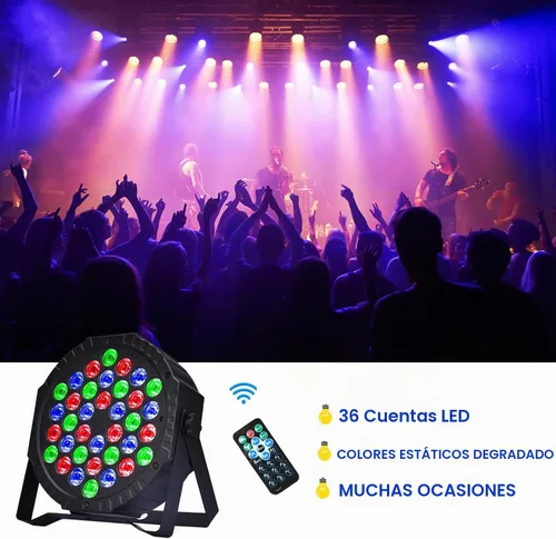 Vista 3 de Luces de escenario 36 LED Luces Par RGB Iluminación de escenario Luces ascendentes 7 modos Luz DJ Activación de sonido Control con control remoto