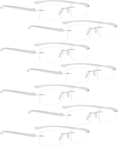 Vista 13 de LUR Gafas de lectura paquete de 7 lectores sin montura de lente pequeña (brazo azul)
