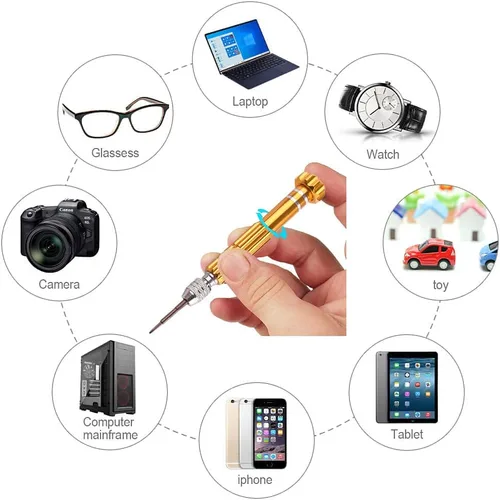 Vista 5 de Destornillador para gafas, kit de reparación de gafas mini, destornillador pequeño multifuncional para portátil, reloj (Amarillo)