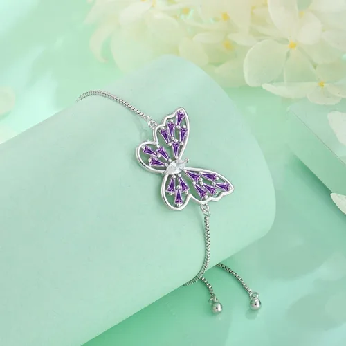 Vista 5 de STARCHENIE Juego de joyas de plata de ley 925 con diseño de mariposa y amatista para mujer