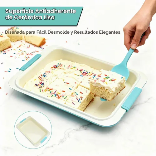 Vista 2 de Molde para hornear de 9 x 13 pulgadas con tapa, acero aluminizado, asas de silicona