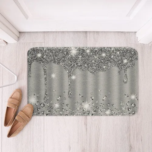Vista 2 de Feelyou Tapete de baño antideslizante con estampado plateado con purpurina (sin purpurina), color gris, lanudo y absorbente, para piso de diamante