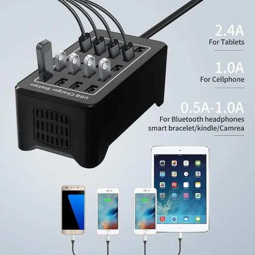 Vista 6 de Estación de carga USB de escritorio de 20 puertos - Cargador inteligente multifunción de 100 W para teléfonos inteligentes, tabletas y más