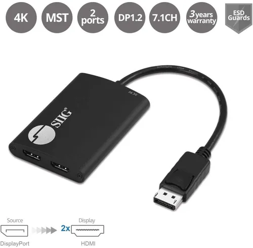Vista 2 de SIIG - Divisor DisplayPort para monitores duales, DisplayPort 1.2 a 2 HDMI MST Hub divisor de video, monitor en cadena DisplayPort margarita,