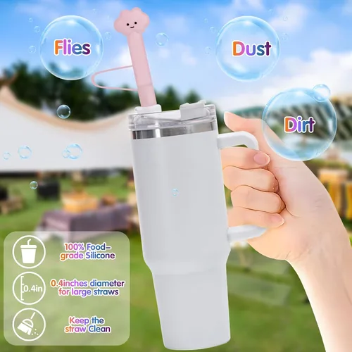 Vista 4 de 4 fundas de popote para vaso Stanley de 30 y 40 onzas, 0.4 pulgadas, silicona de estilo largo, con forma de nube, accesorios para tazas, protector a