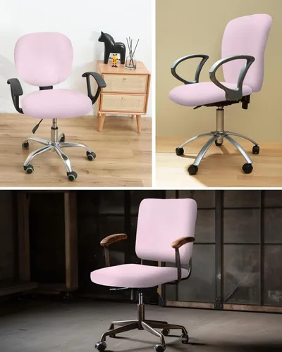 Vista 6 de Funda para silla de oficina, color rosa puro, funda elástica para asiento de silla de computadora, funda para respaldo, elástica, giratoria, cojín