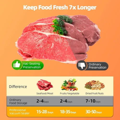 Vista 7 de Máquina selladora al vacío, succión fuerte de 75 KPA, 20 bolsas de sellado al vacío para alimentos, temporizador digital de cuenta regresiva