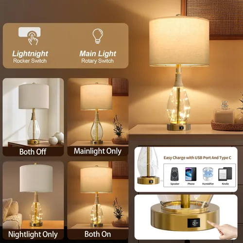 Vista 3 de OYEARS Juego de 2 lámparas de mesa de 23 pulgadas para sala de estar, lámparas de noche para mesitas de noche, lámparas de dormitorio, lámpara
