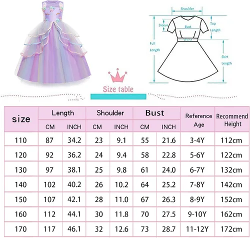 Vista 6 de Foierp Princess Unicorn Dress for Girls - Unicorn Costume with Headband Birthday Pageant Halloween Party Dresses Up 3-12Y