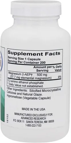 Vista 2 de Advanced Research - 2-AEP Magnesio 500 mg. - 200 cápsulas vegetales