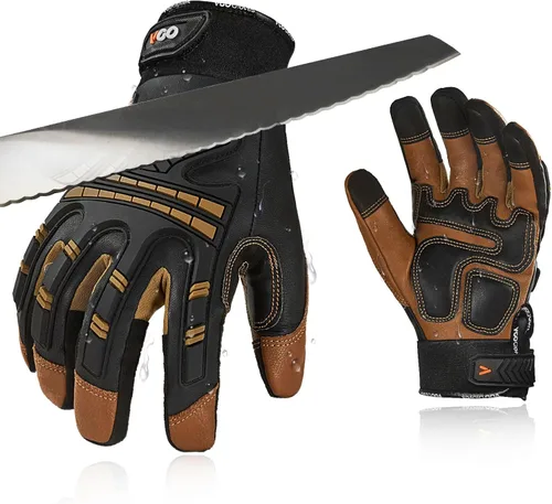 Vista 8 de Vgo... Cut Resistant Gloves, Cutproof Leather Work Gloves Men Women,EN388 level E, ANSI level A5,Touchscreen,Mechanics Gloves 1 par - negro
