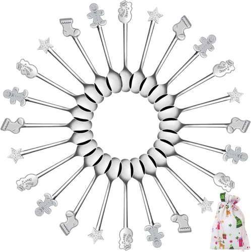 Vista 8 de Aneco Juego de 12 mini cucharas navideñas de acero inoxidable para café, té, sopa de azúcar, postre condimento, helado