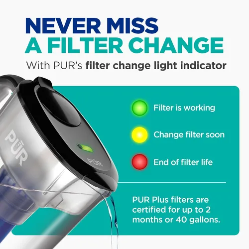 Vista 8 de PUR Plus jarra de filtro de agua de 7 tazas, limpiador, agua de gran sabor, apta para lavavajillas, potente, filtración que reduce el plomo, diseño
