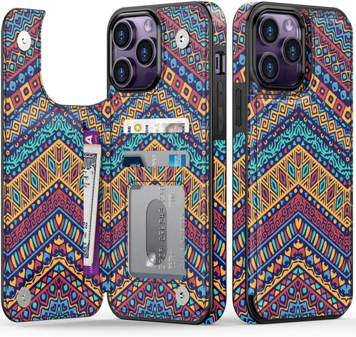 Vista 288 de LETO para iPhone 15 Pro Funda tipo cartera - Tapa tipo folio con patada - Diseños de moda - Tarjetero - Funda protectora para mujeres y niñas - 6.1
