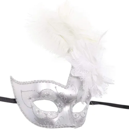 Vista 3 de Biruil Máscara de máscara de plumas para Halloween, Mardi Gras, cosplay, fiesta