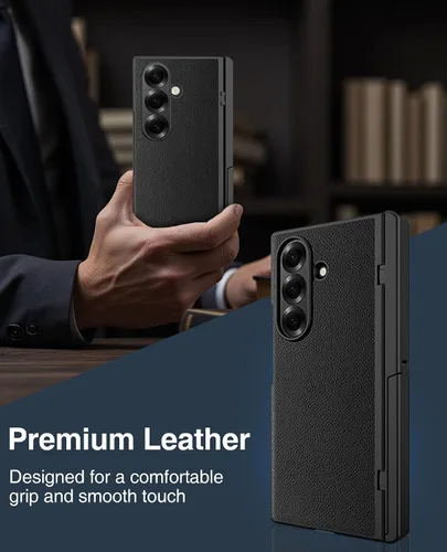 Vista 7 de STORMTAL Funda de cuero diseñada para Samsung Galaxy Z Fold 7 con [protección de bisagra] [protector de pantalla integrado] [atril] funda protectora