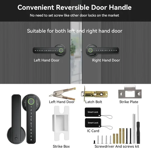 Vista 9 de TUYA - Cerradura de palanca inteligente de huellas dactilares con control de aplicación, entrada sin llave, pantalla táctil Bluetooth, mango